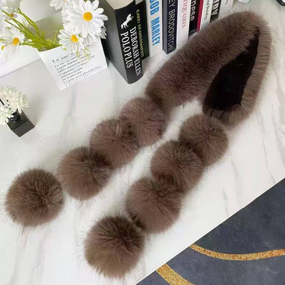 Luxury Faux Fur Snood Scarf with Pom Poms: Chocolate