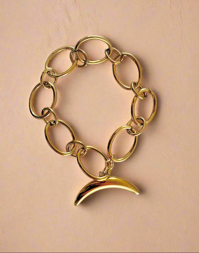 Lunar Link Bracelet Waterproof 18k Gold Oval Chain & Moon: Gold