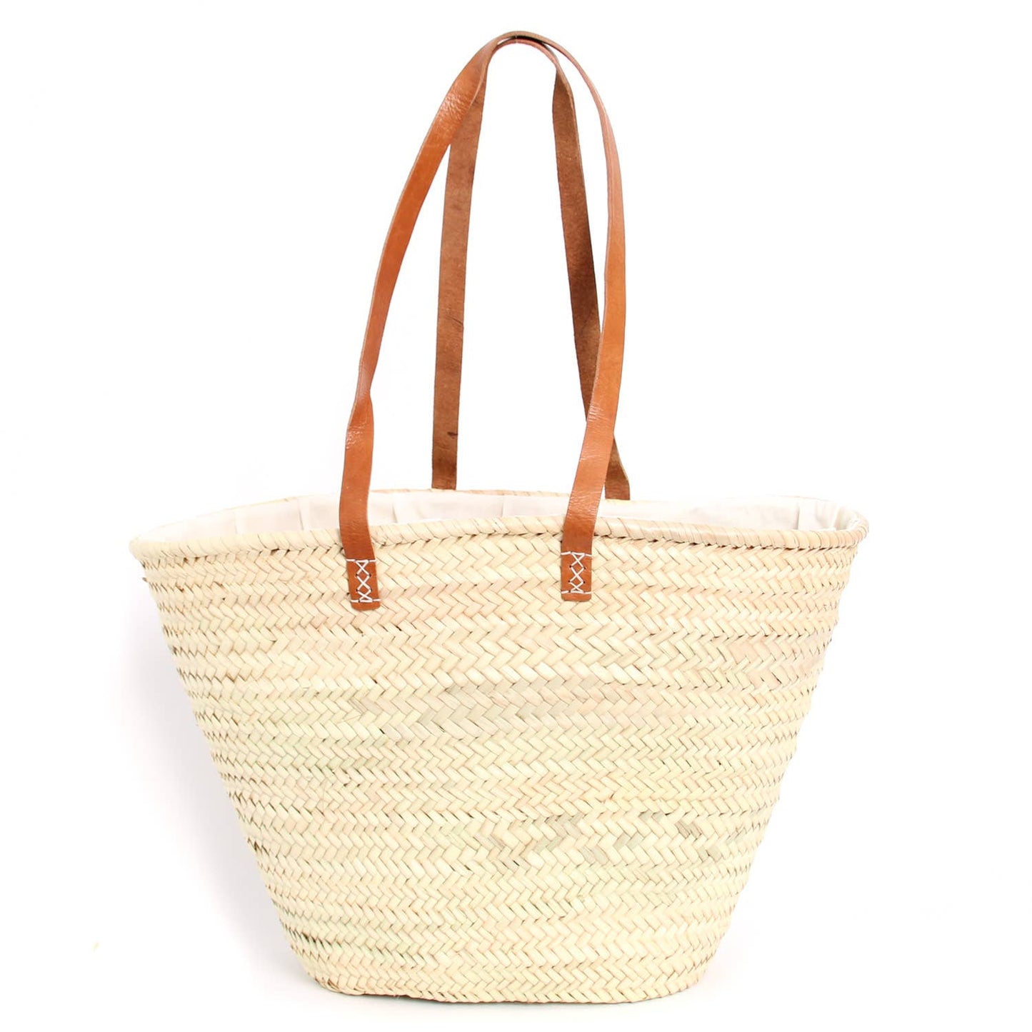 Handwoven French Market Straw Bag with Leather Handles