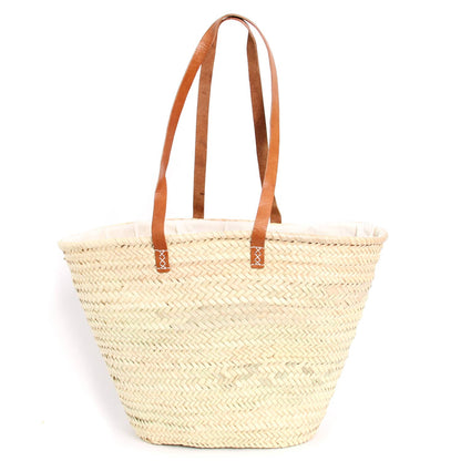 Handwoven French Market Straw Bag with Leather Handles