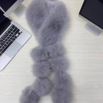 Luxury Faux Fur Snood Scarf with Pom Poms: Chocolate
