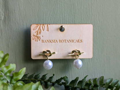 Gold Faux Pearl Knot Stud Earrings
