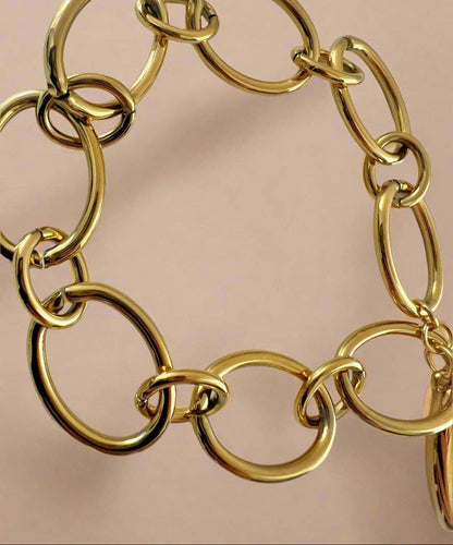 Lunar Link Bracelet Waterproof 18k Gold Oval Chain & Moon: Gold