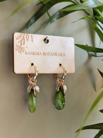 Green Charm Beaded Huggie Earrings