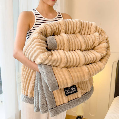 Luxury Ribbed Faux Fur Throw Blanket (180cm*200cm): Cream