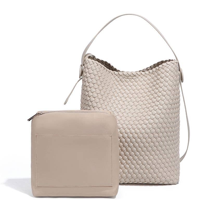 Luxury Woven Hobo Bag with Matching Pouch B2047: Tan