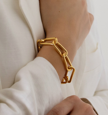 Chunky Organic Sculptural Link Bracelet 18k Gold Plated 