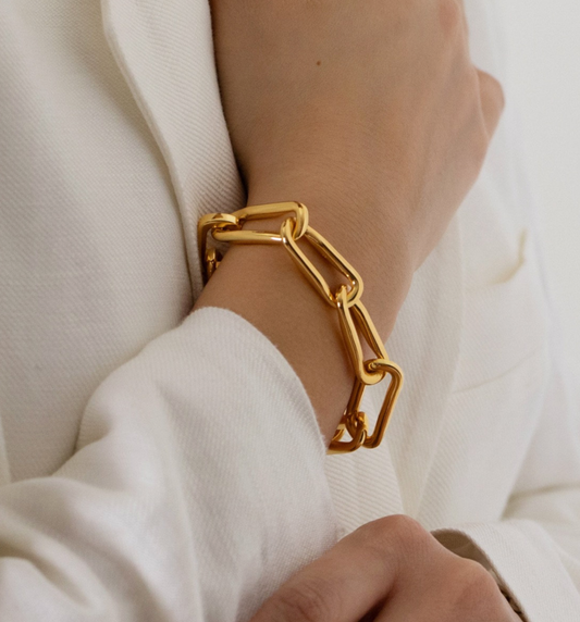 Chunky Organic Sculptural Link Bracelet 18k Gold Plated 
