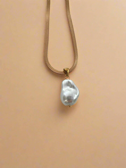 Snake Chain with Pearl Necklace 18k Gold Plated Waterproof