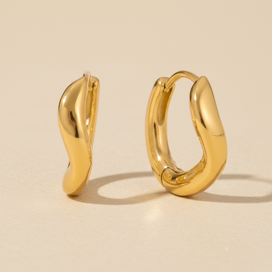 Wavy Hoops 18k Gold Plated Waterproof Modern Ear Stack