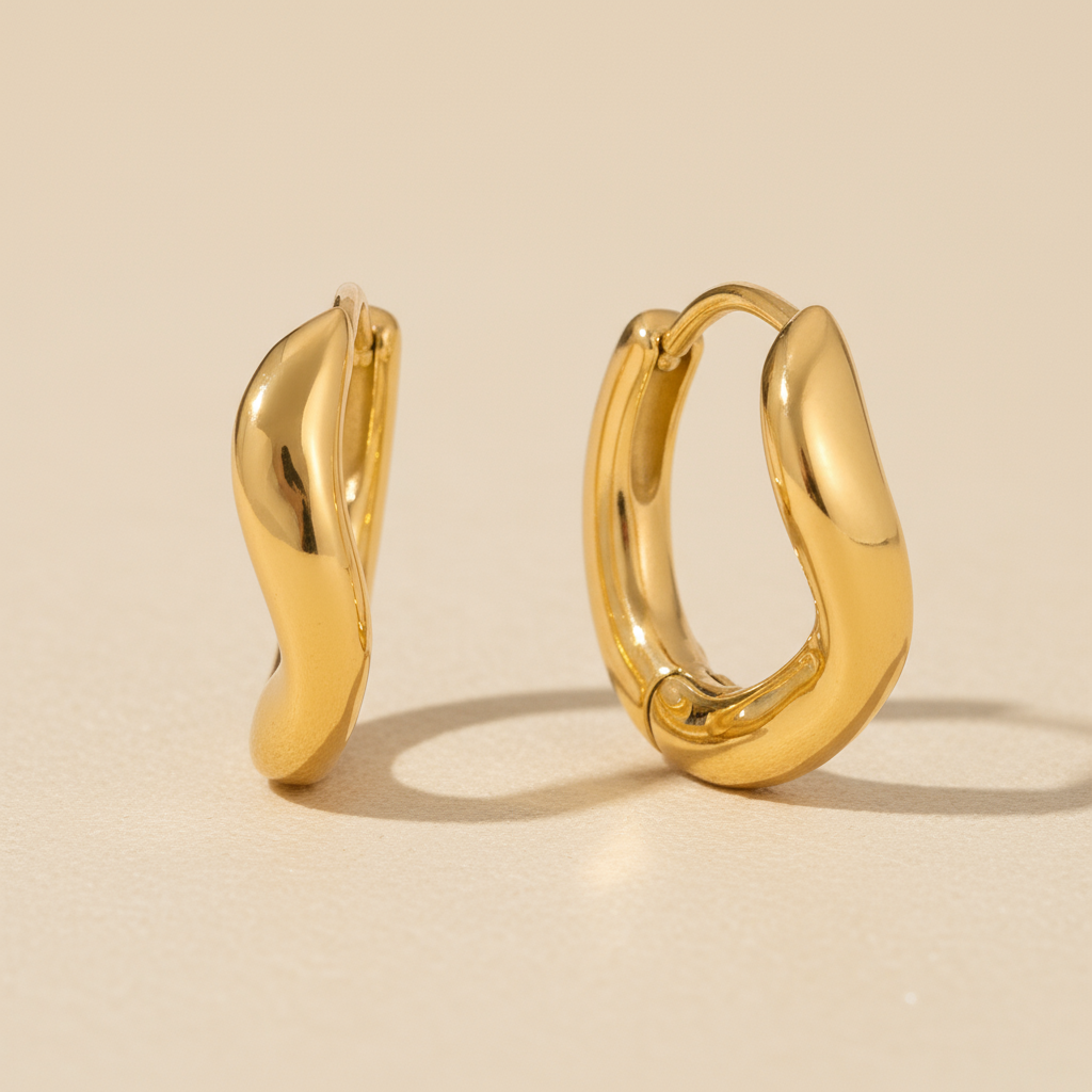 Wavy Pearl Hoops 18k Gold Plated Freshwater Pearl Waterproof