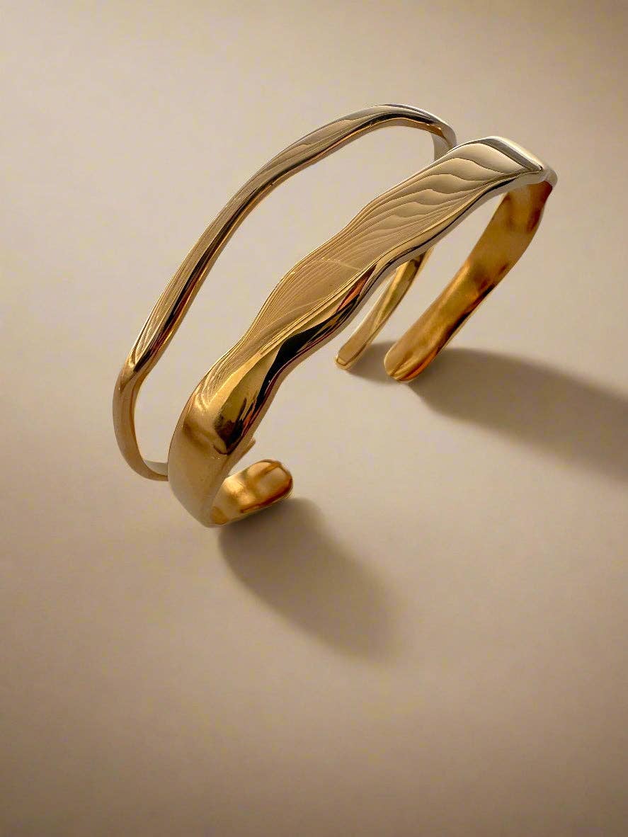 Sculpted Molten Cuffs 18k gold plated Two Bracelets Set