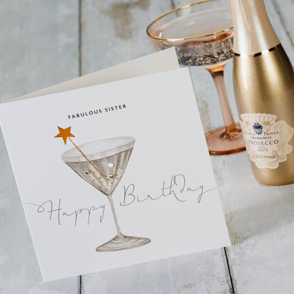 Card - Fabulous Sister, Happy Birthday - Cocktail Glass