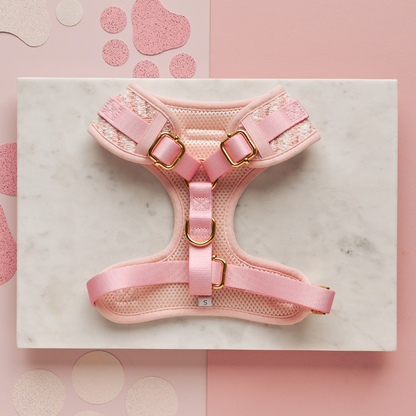 Pink Textured Tweed Adjustable Neck Harness: S