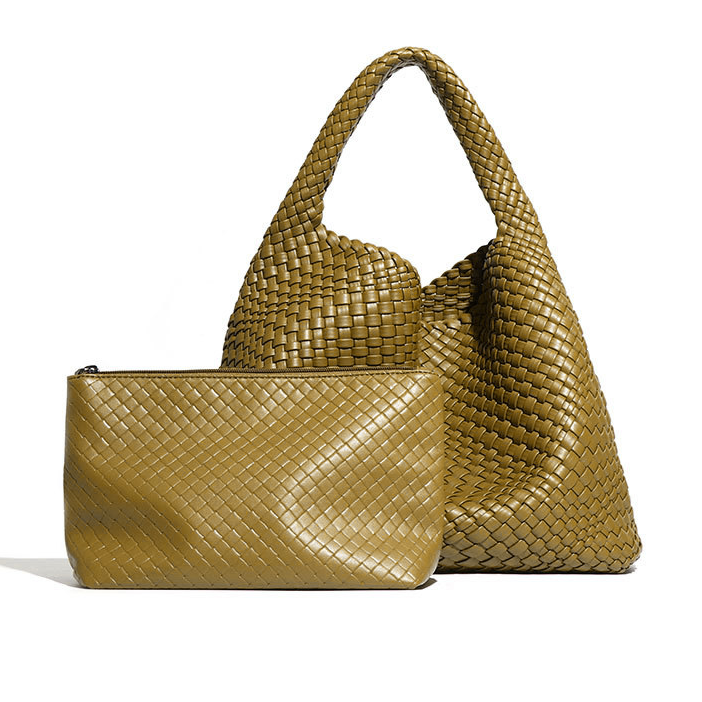 Large Weave Two in One Handbags B1683: Chocolate