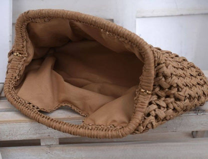 Woven Straw Summer Pouch Beach Bag: Cream