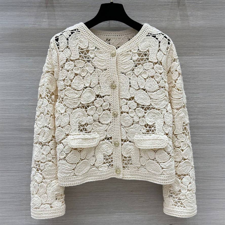 Cream Floral Crochet Cardigan