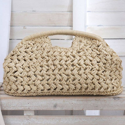 Woven Straw Summer Pouch Beach Bag: Cream