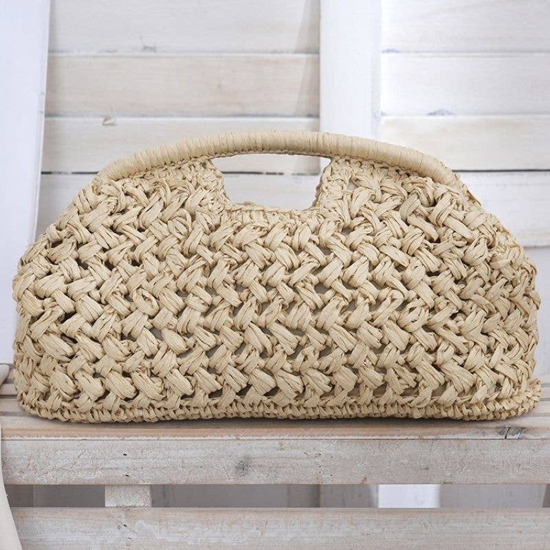 Woven Straw Summer Pouch Beach Bag: Brown