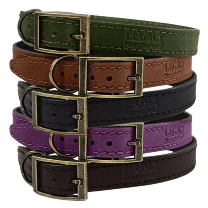 HugglePets Legacy Leather Dog Collar: Khaki / Medium