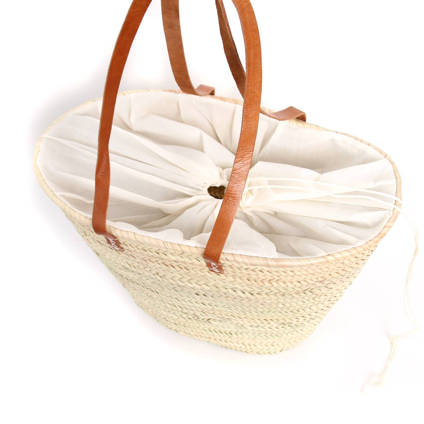 Handwoven French Market Straw Bag with Leather Handles
