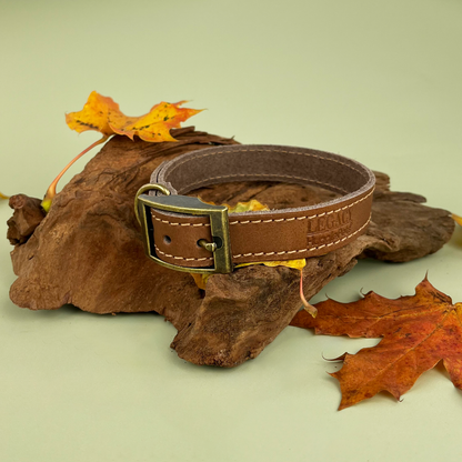 HugglePets Legacy Leather Dog Collar: Khaki / Medium