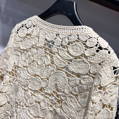 Cream Floral Crochet Cardigan
