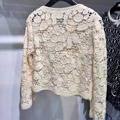 Cream Floral Crochet Cardigan