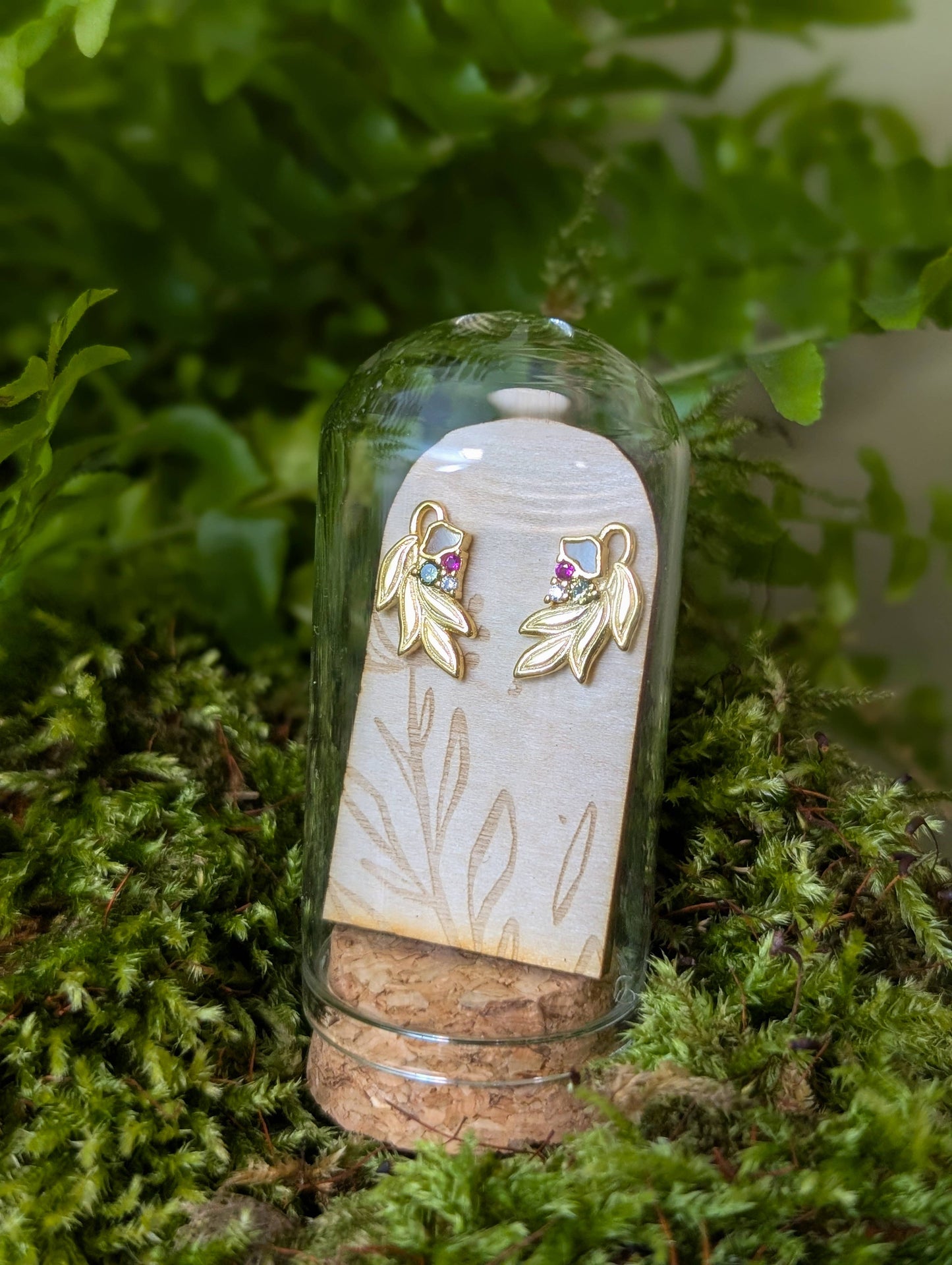 Coloured Laurel Gold Plated Sterling Silver Studs