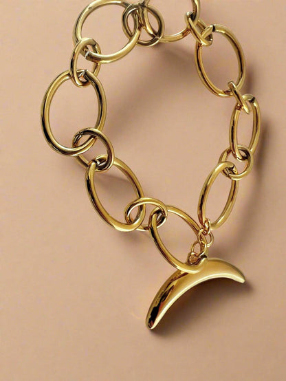 Lunar Link Bracelet Waterproof 18k Gold Oval Chain & Moon: Gold
