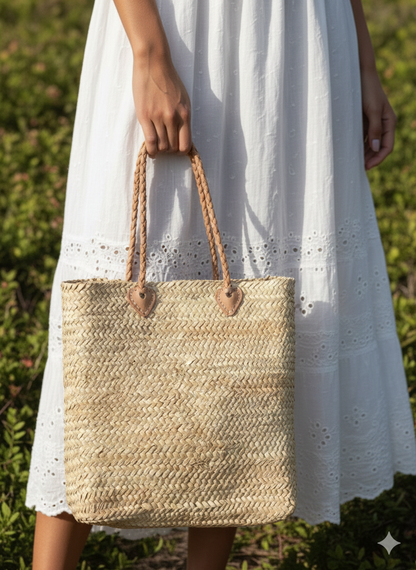 French Market Straw Tote, Handwoven Basket Bag, shoulder bag