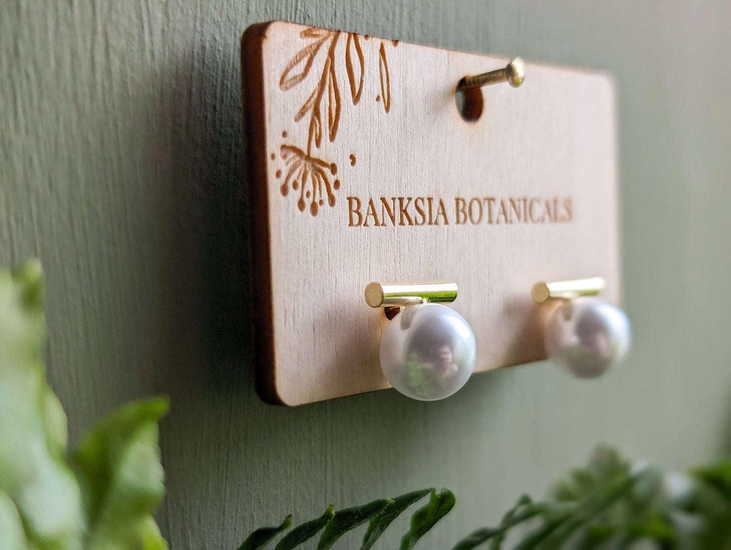 Gold Faux Pearl Bar Stud Earrings