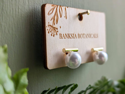 Gold Faux Pearl Bar Stud Earrings