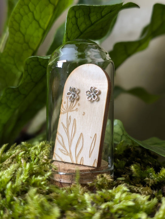 Simple Daisy Sterling Silver Studs in Glass Terrarium Tube