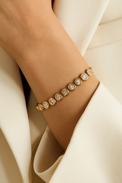 Estelle Tennis Bracelet 18k Gold Waterproof Hypoallergenic