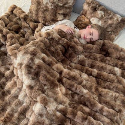 Cosy Faux Fur Sofa Chair Throw Blanket (130cm*160cm) BLK019: Black Mix