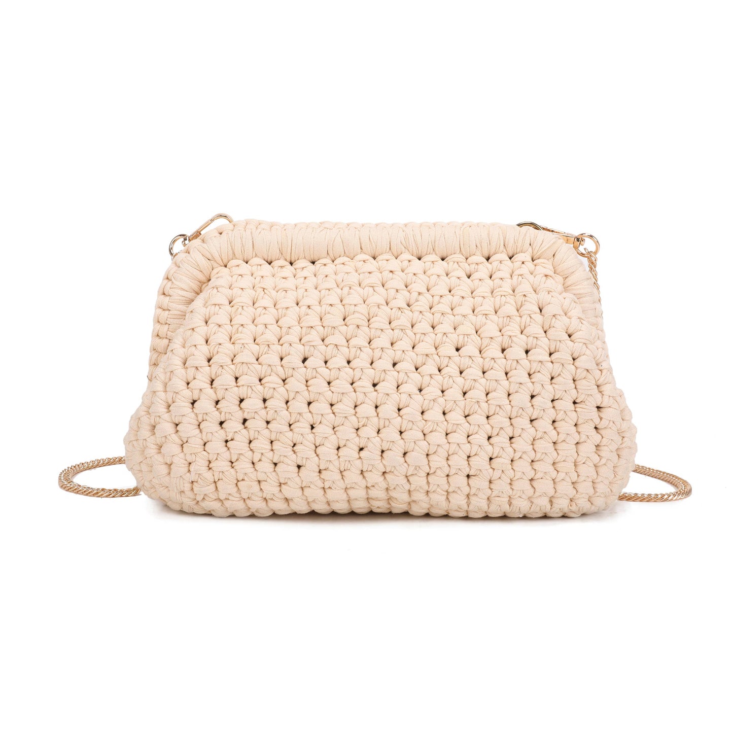 5111 Crochet Metal Clutch with chain: Khaki