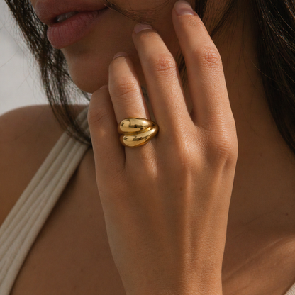 Double Dome Chunky Ring 18k Gold Plated Waterproof Jewellery