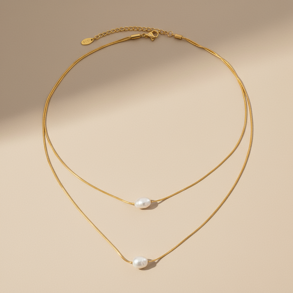 Pearl Layered Necklace 18k Gold Waterproof Dainty Jewellery