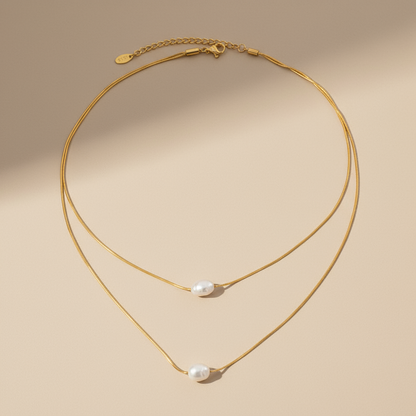Pearl Layered Necklace 18k Gold Waterproof Dainty Jewellery