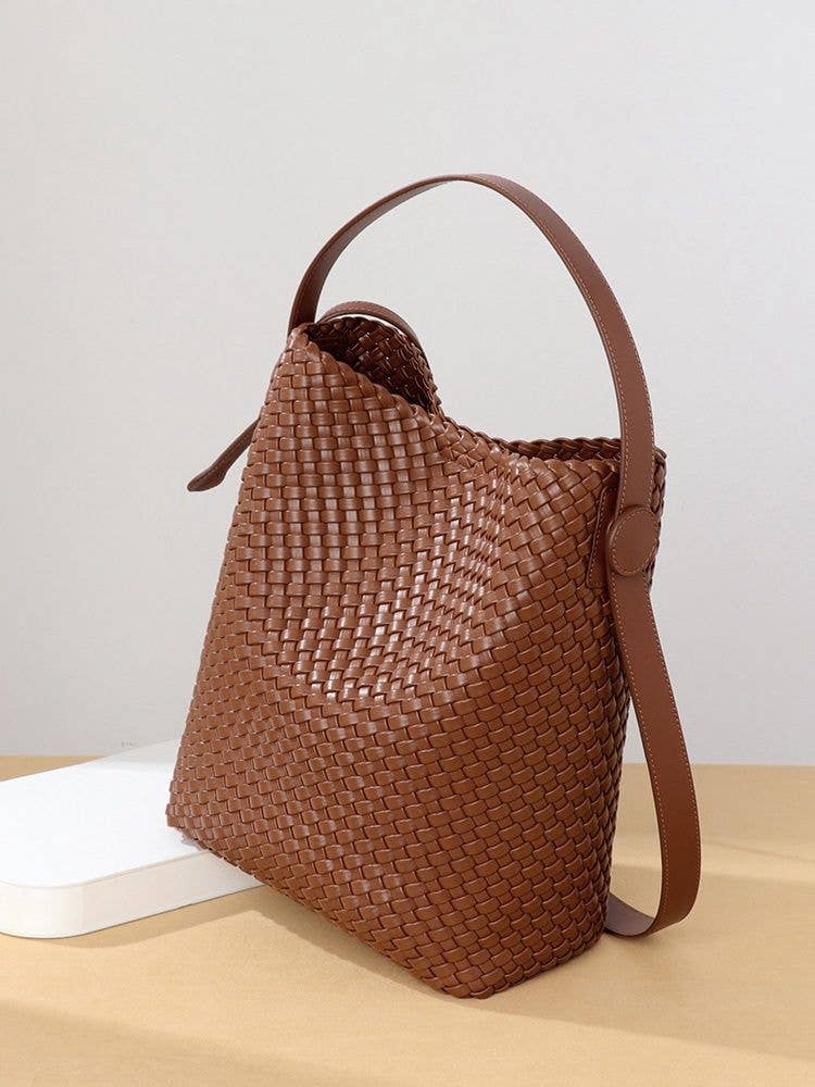 Luxury Woven Hobo Bag with Matching Pouch B2047: Tan