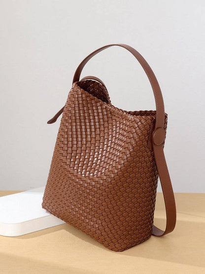 Luxury Woven Hobo Bag with Matching Pouch B2047: Tan