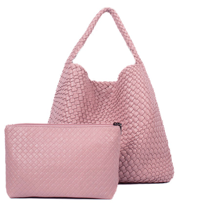 Large Weave Two in One Handbags B1683: Chocolate