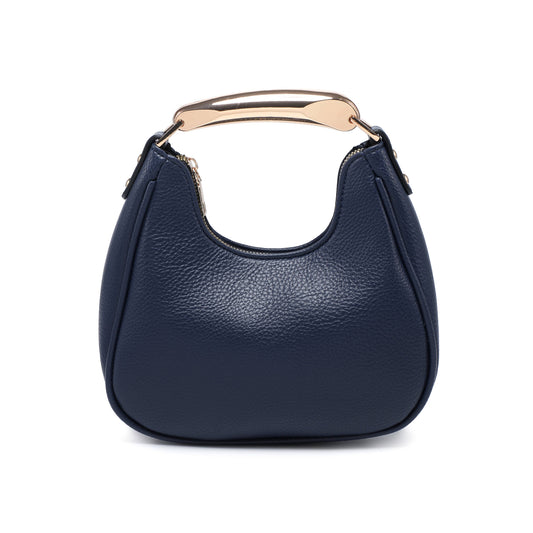 B23052-Top Zip Closure Metal Handle Grab Bag: D Blue