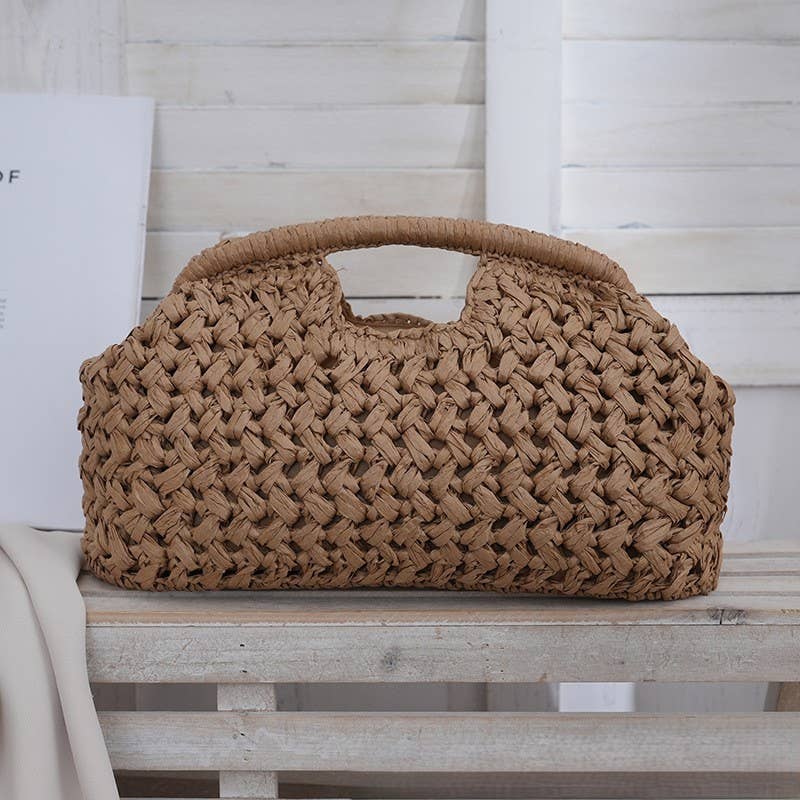 Woven Straw Summer Pouch Beach Bag: Cream
