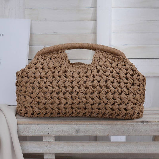 Woven Straw Summer Pouch Beach Bag: Brown