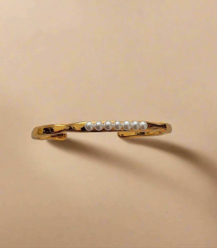 Pearl Molten Cuff Bracelet 18k Gold Plated Sculptural Summer