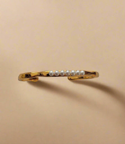 Pearl Molten Cuff Bracelet 18k Gold Plated Sculptural Summer