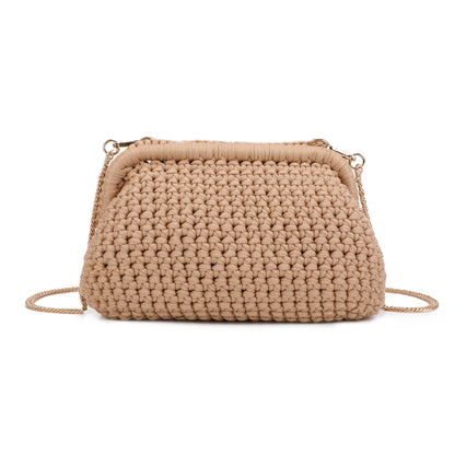 5111 Crochet Metal Clutch with chain: Beige