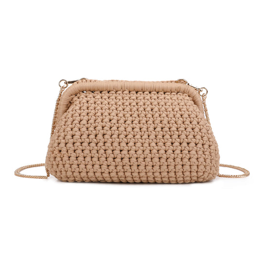 5111 Crochet Metal Clutch with chain: Khaki